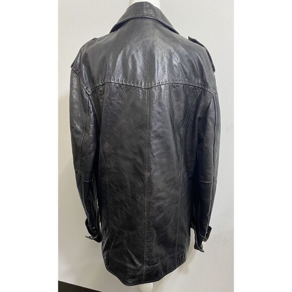 Vintage Mens Faconnable Soft Leather Flight Jacket Coat Black Medium Stitching - Picture 4 of 16